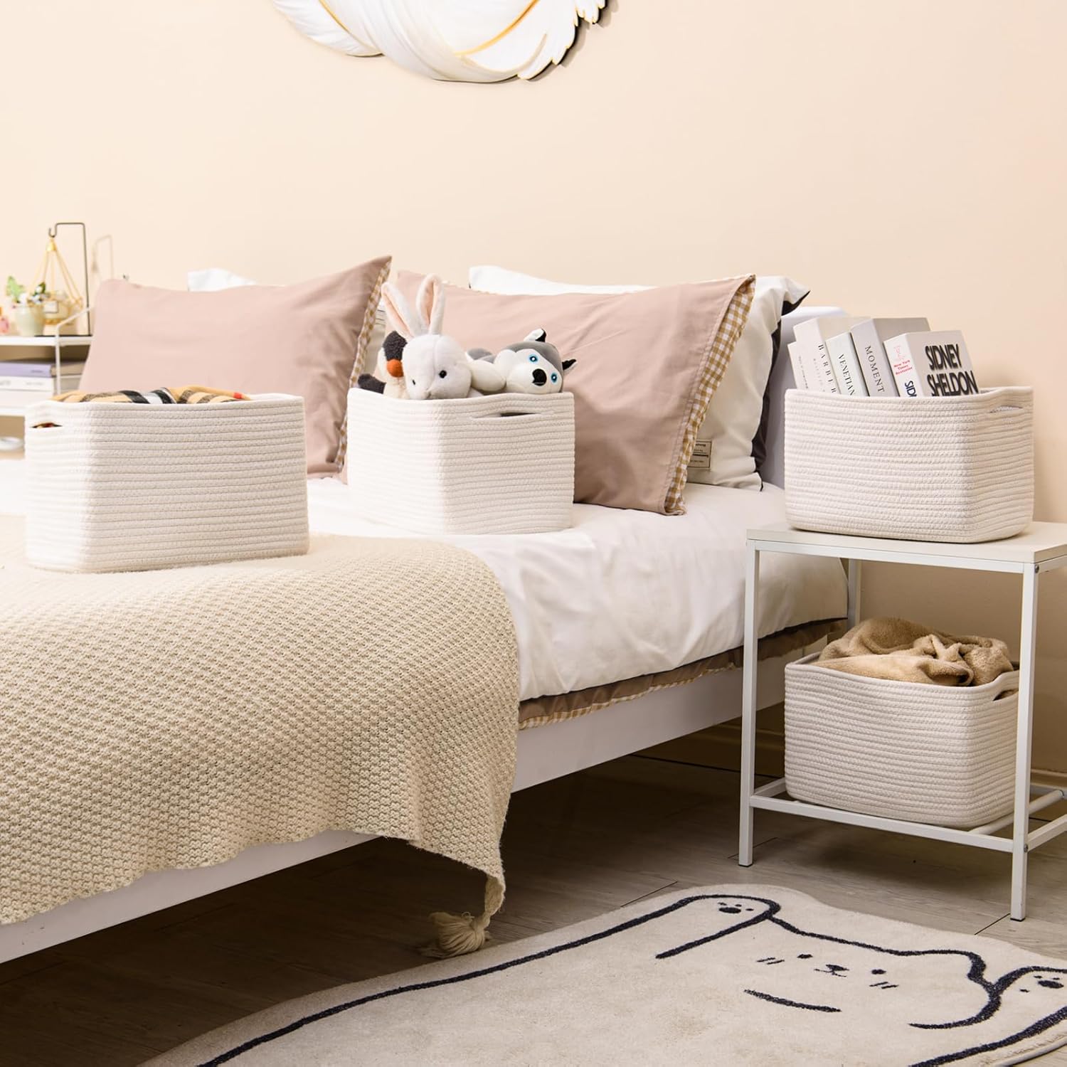 Storage Baskets for Organizing, Woven Basket for Storage, Storage Baskets Bin for Shelves, Cotton Rope Basket with