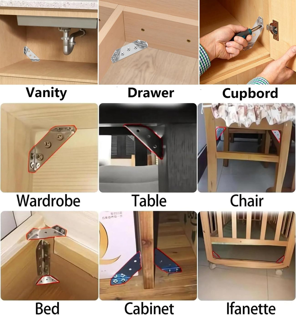 Furniture Corner Connector - 20PCS Universal Stainless Steel L Brackets for Wood,Hardware Metal Angle Bracket Corner