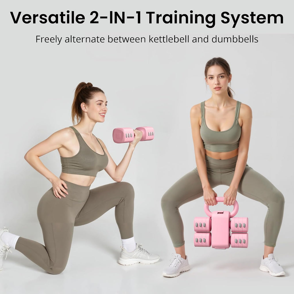 2-in-1 Adjustable Dumbbell Set for Women - 4 Levels (2.2lbs to 12.1lbs) - Home Gym Weights for Women at Home