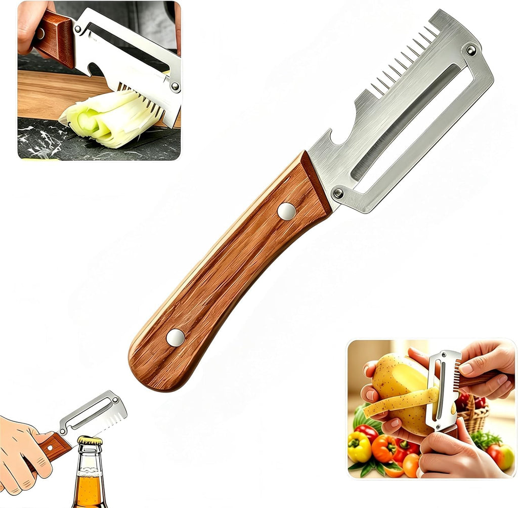 Premium Vegetable Peeler with Wooden Handle and Bottle Opener, Multi-Functional Vegetable Peeler for Kitchen, Kitchen