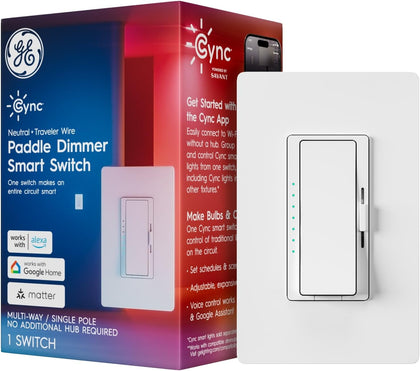 GE Cync Paddle Dimmer Smart Switch, Highly Customizable Dimmer Switch, Works with Alexa and Google Home, Matter