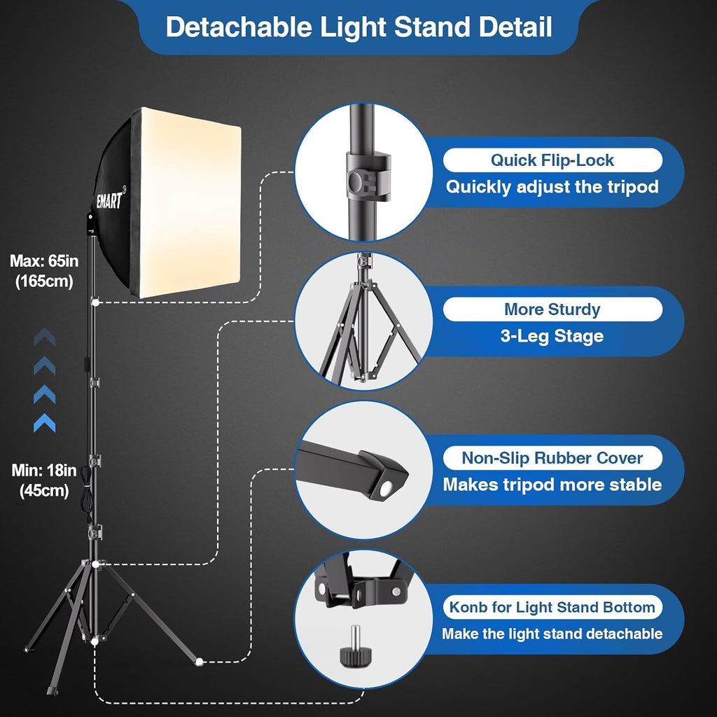 Softbox Lighting Kit 85W 16"x16" Soft Box for Photography Light 1Pack | 3000K-6000K LED Bulbs with Remote, 65"