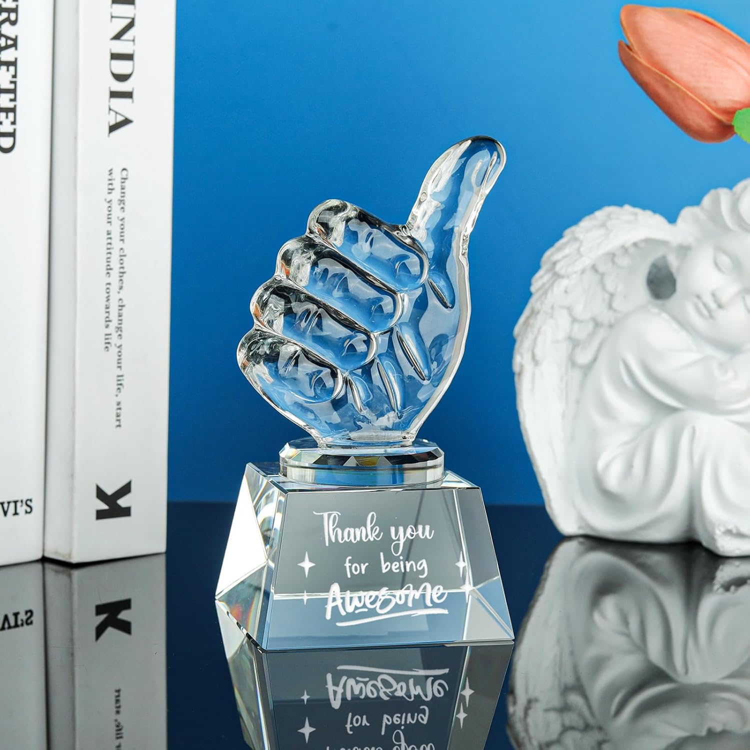 Employee Appreciation Gifts Crystal Awards with Thumbs Up, Thank You for Being Awesome Gifts for Staff, Coworkers