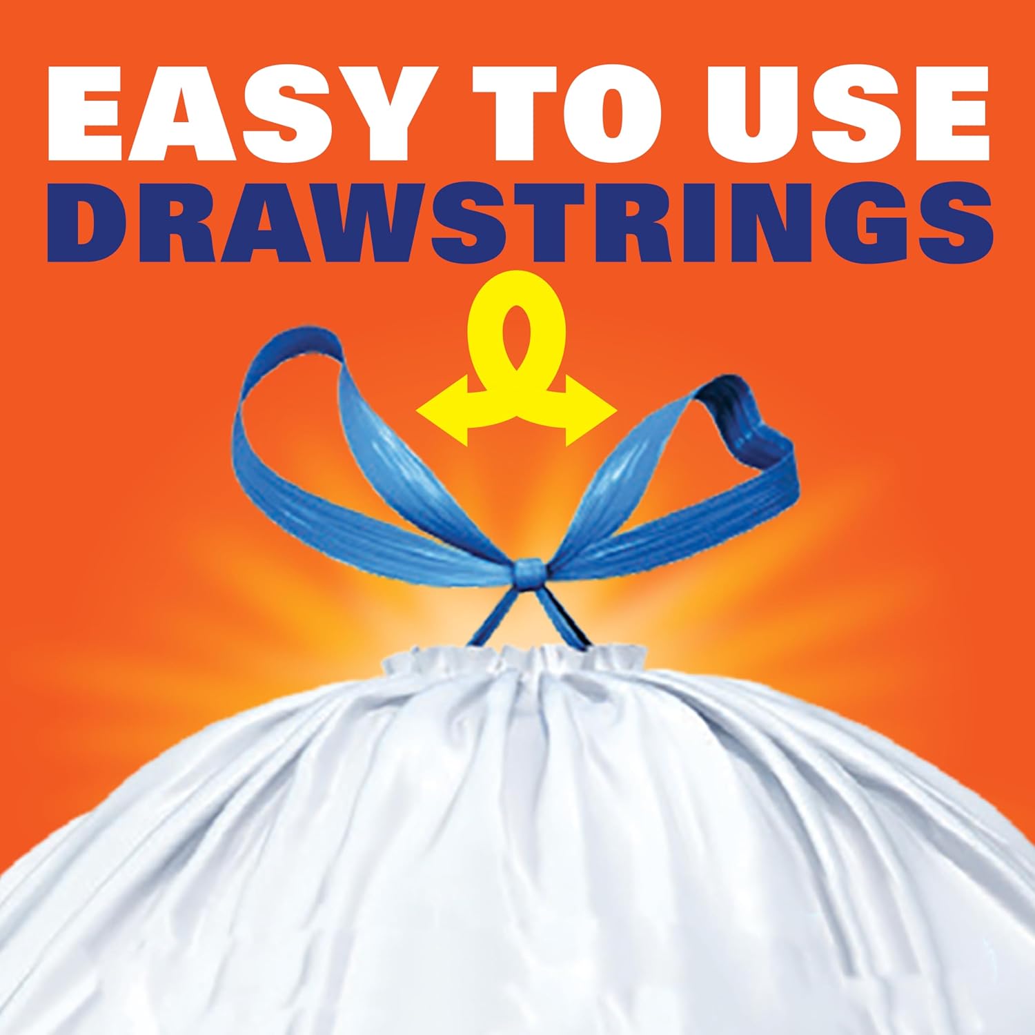 Strong 13 Gallon Trash Bags, Tall Kitchen, Drawstrings, Durable Closure, Resists Leaks, Punctures, Tears, White