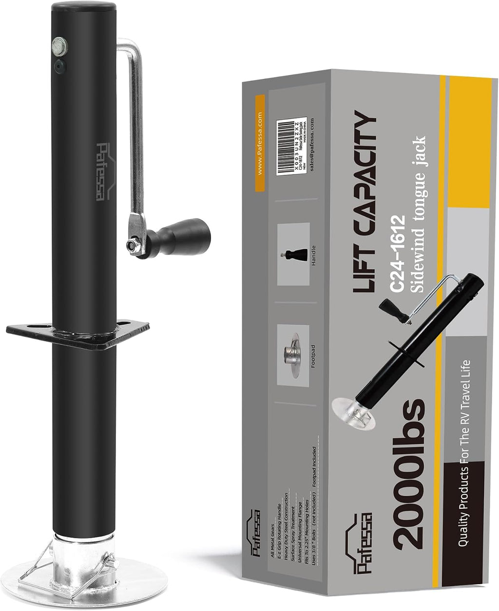 Trailer Tongue Jack 2000lb Lift Capacity, 15" Lift A-Frame Heavy Duty - Manual Sidewind Utility Trailer Jack for RV