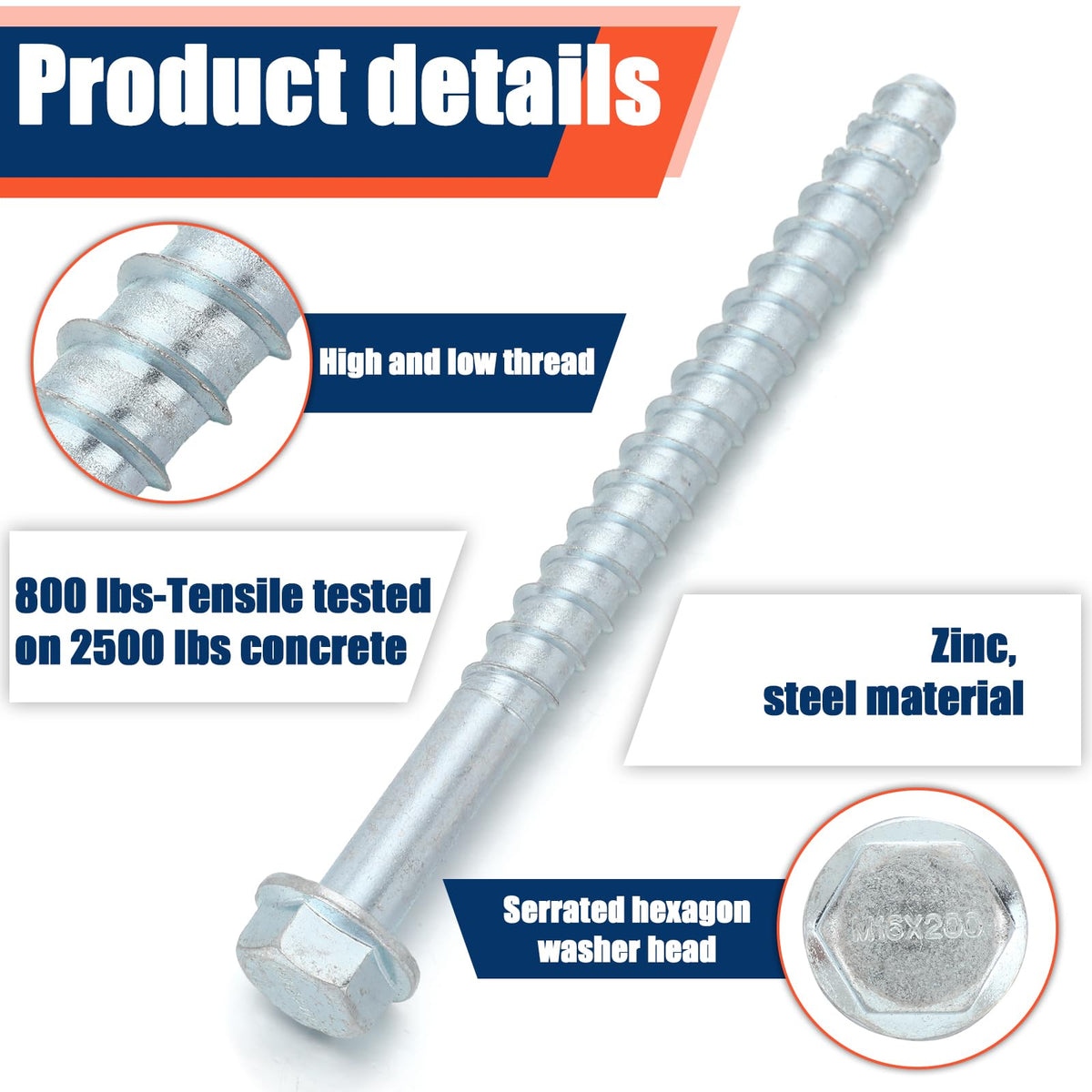 20 Pack 5/8 x 8 Concrete Anchors and Screw Kits Galvanized