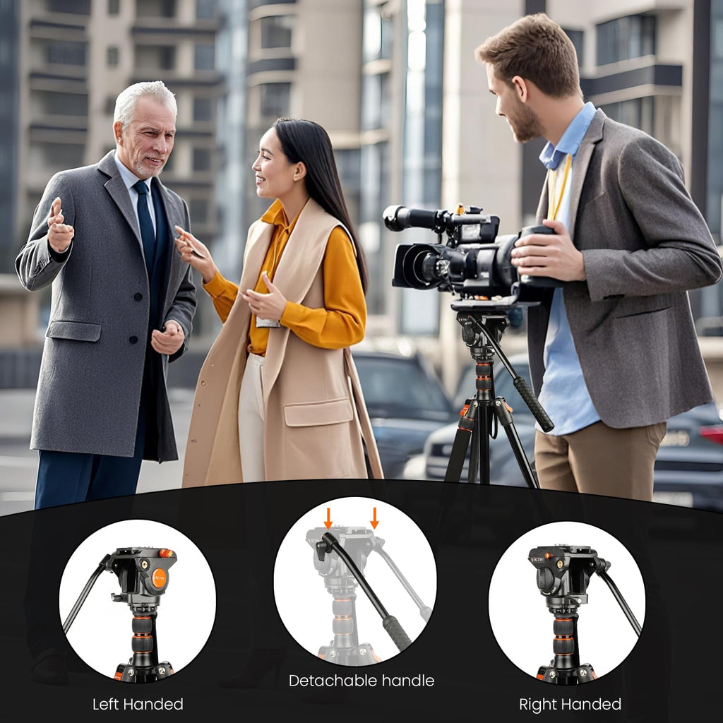72" Video Camera Tripod, Heavy Duty Fluid Head Tripod with Carry Bag | Professional Aluminum Camera Tripod Stand