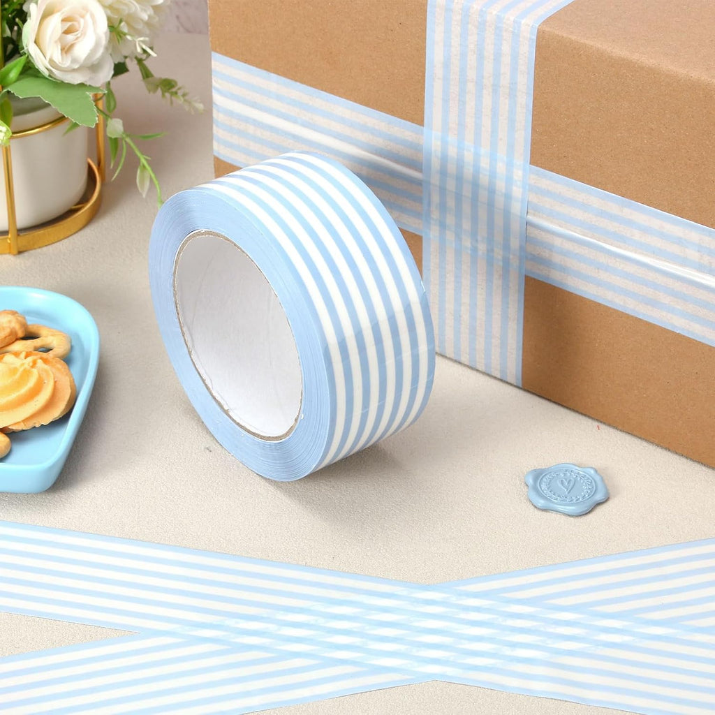 109 Yard Stripe Packing Tape Blue and White Striped Gift Wrapping Tape for Summer Coastal Party Small Business DIY