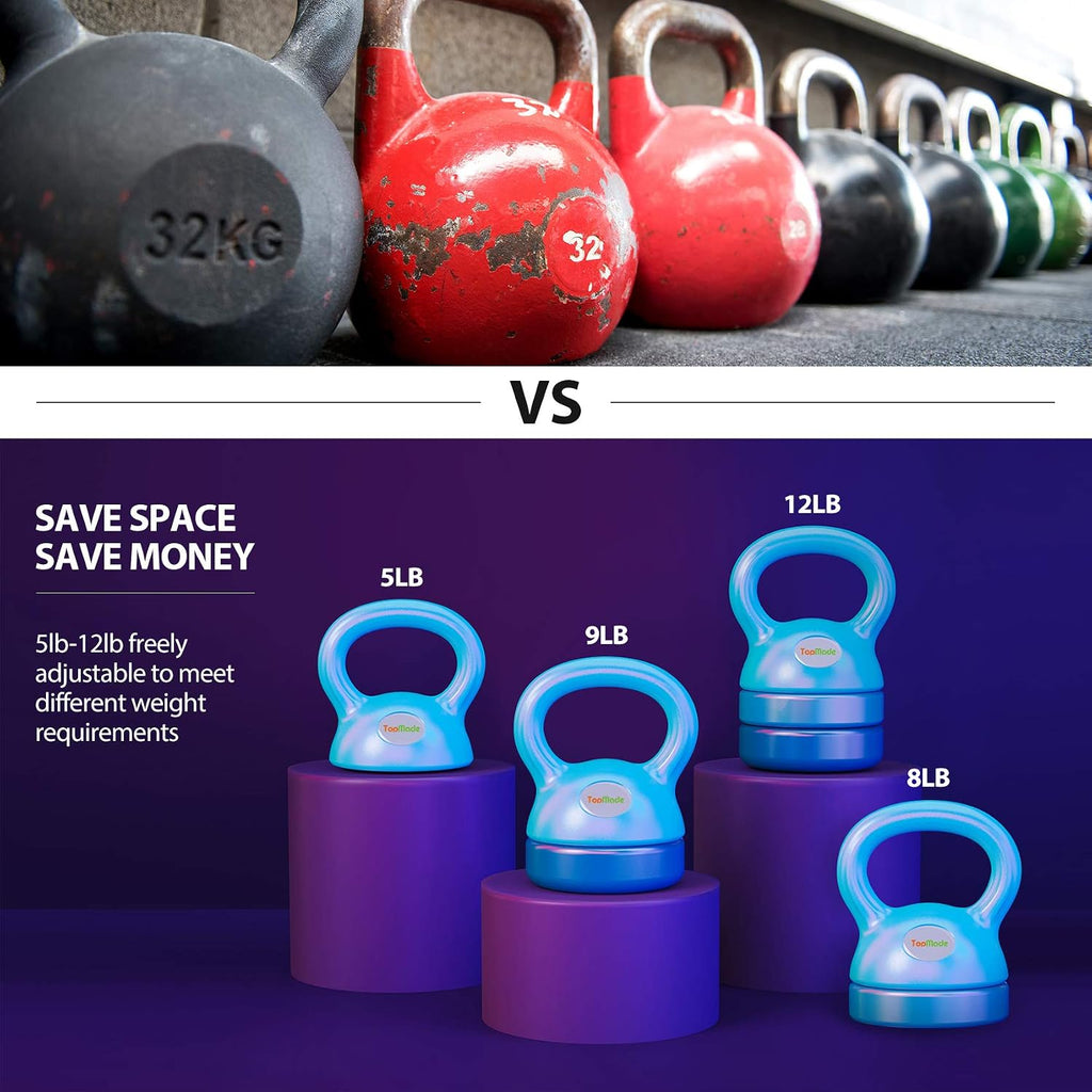 Adjustable Kettlebell Weights Set Cast Iron Exercise Fitness Kettle Ball Grip 5, 8, 9,12lb Free Weight Men Women