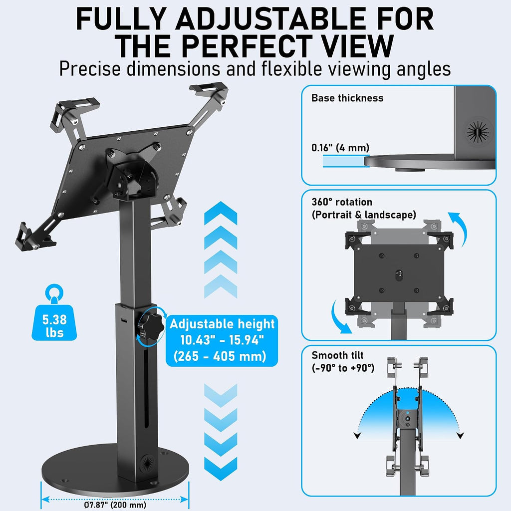 Secure Desk Tablet Kiosk Stand for 10"-14" iPad Pro Air and Samsung Tablets | Heavy-Duty Steel Anti-Theft Countertop