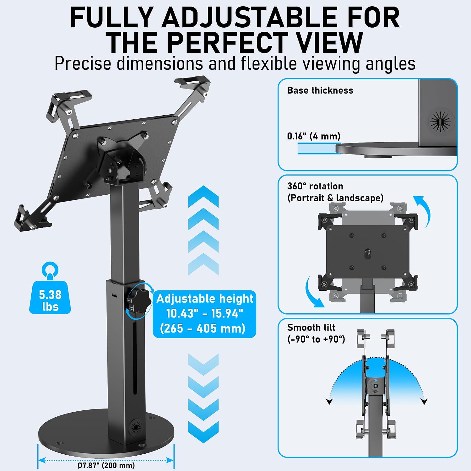 Secure Desk Tablet Kiosk Stand for 10"-14" iPad Pro Air and Samsung Tablets | Heavy-Duty Steel Anti-Theft Countertop