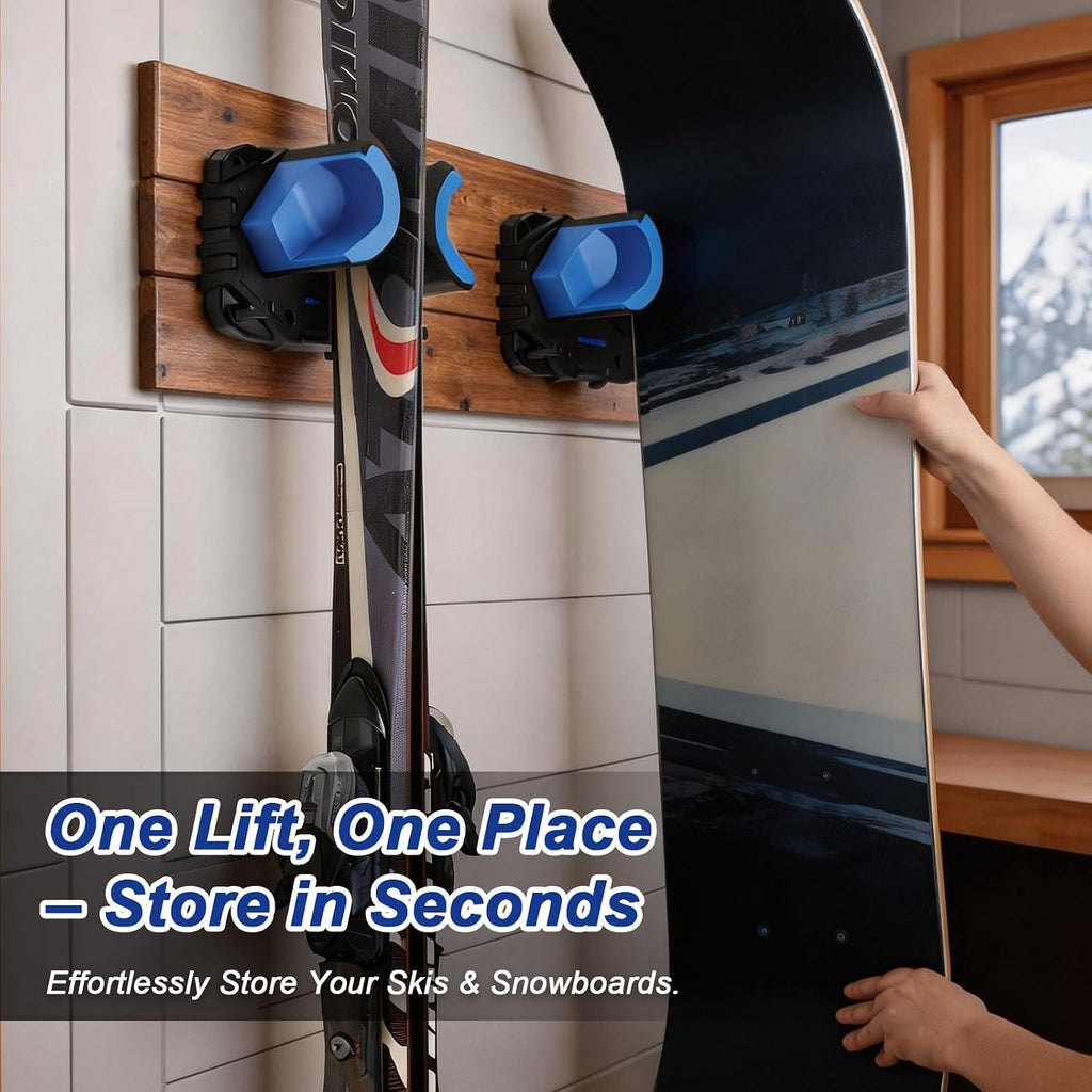Ski & Snowboard Wall Mount, Fits Most Skis & Snowboards, Anti-Scratch & Non-Slip, Secure Hold Up to 25 lbs, Easy