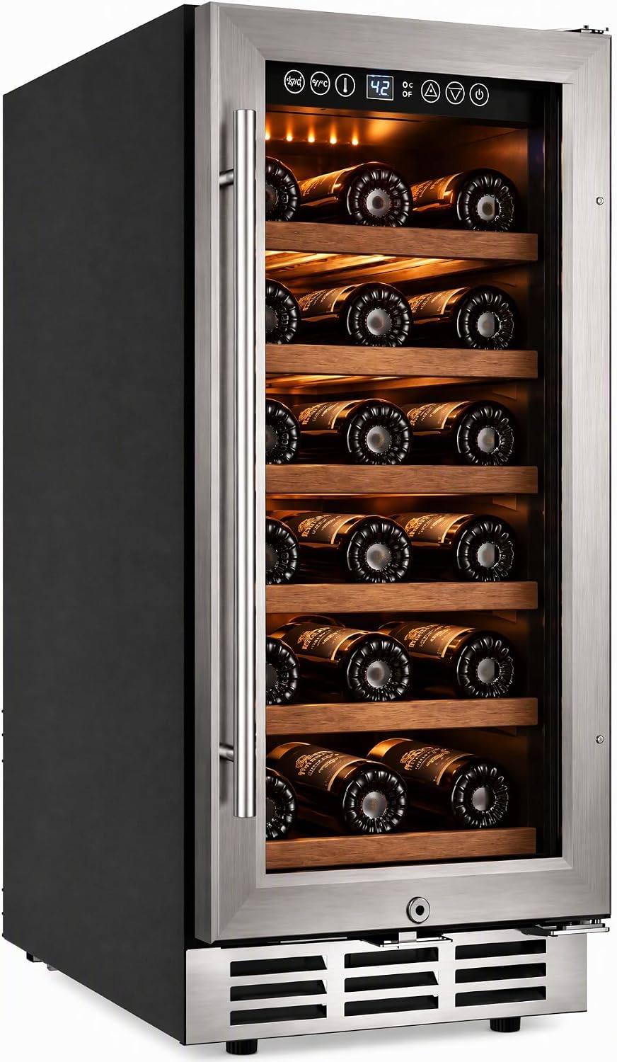15" Wine Cooler Refrigerator,30 Bottle Dual Zone Wine Fridge,Silver