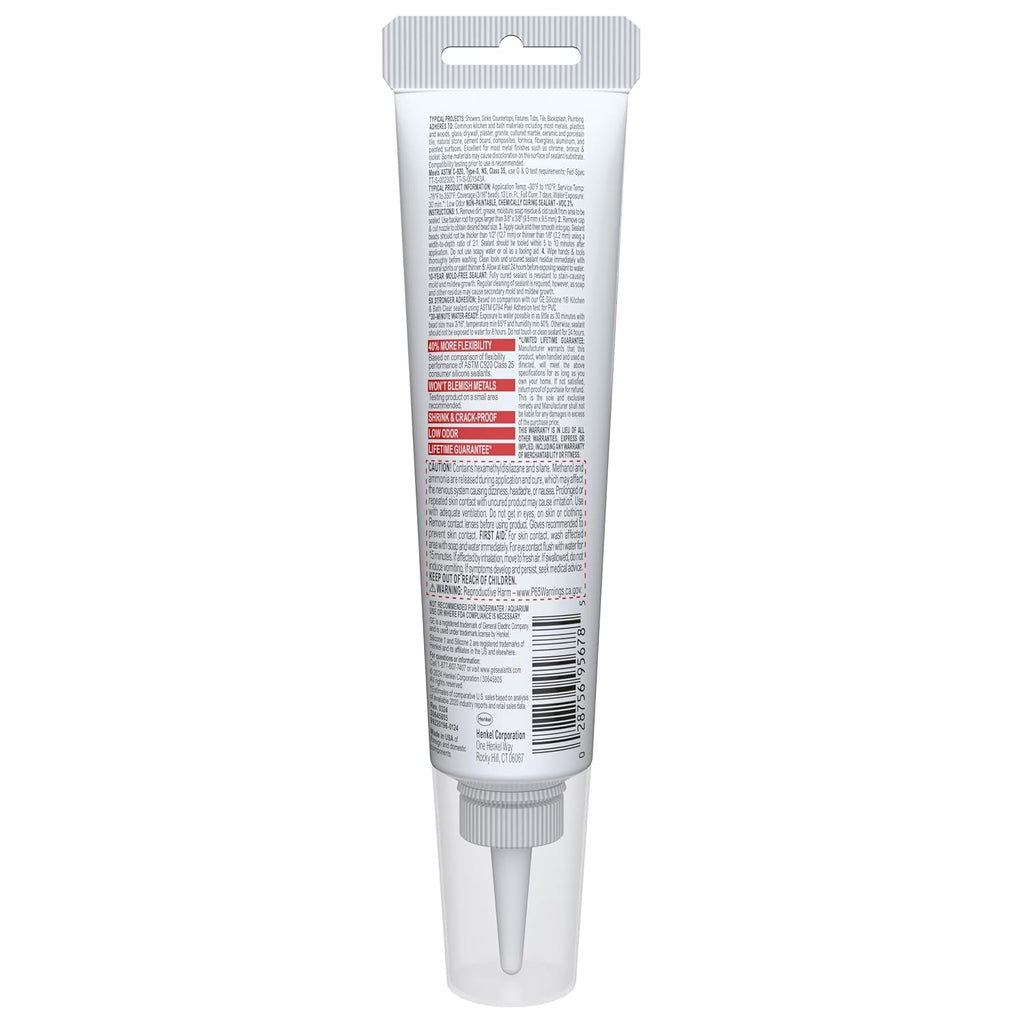 Advanced Silicone Caulk for Kitchen & Bathroom, Clear, 2.8 fl oz Tube, 1 Pack - 100% Waterproof Silicone Sealant, 5X