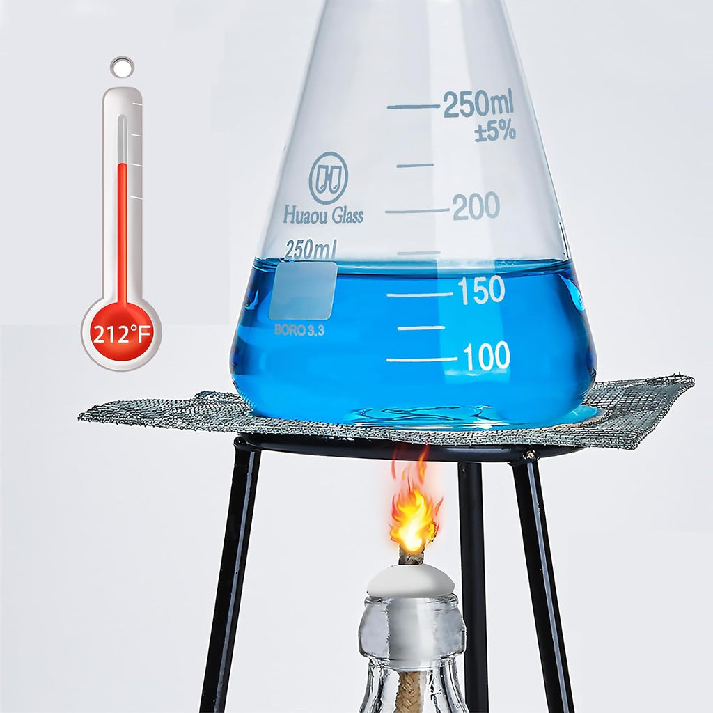 Glass Erlenmeyer Flask Set 50ml 150ml and 250ml, Narrow Mouth Graduated Flasks, 3.3 Borosilicate Glass, Ideal for