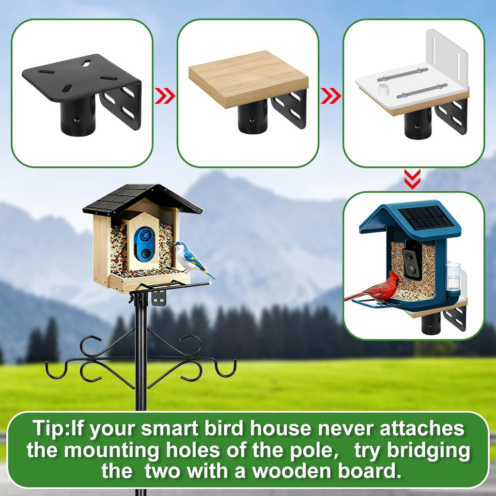 89’’ Smart Bird Feeder Pole Heavy Duty, 5-Prong Base & Double Hooks