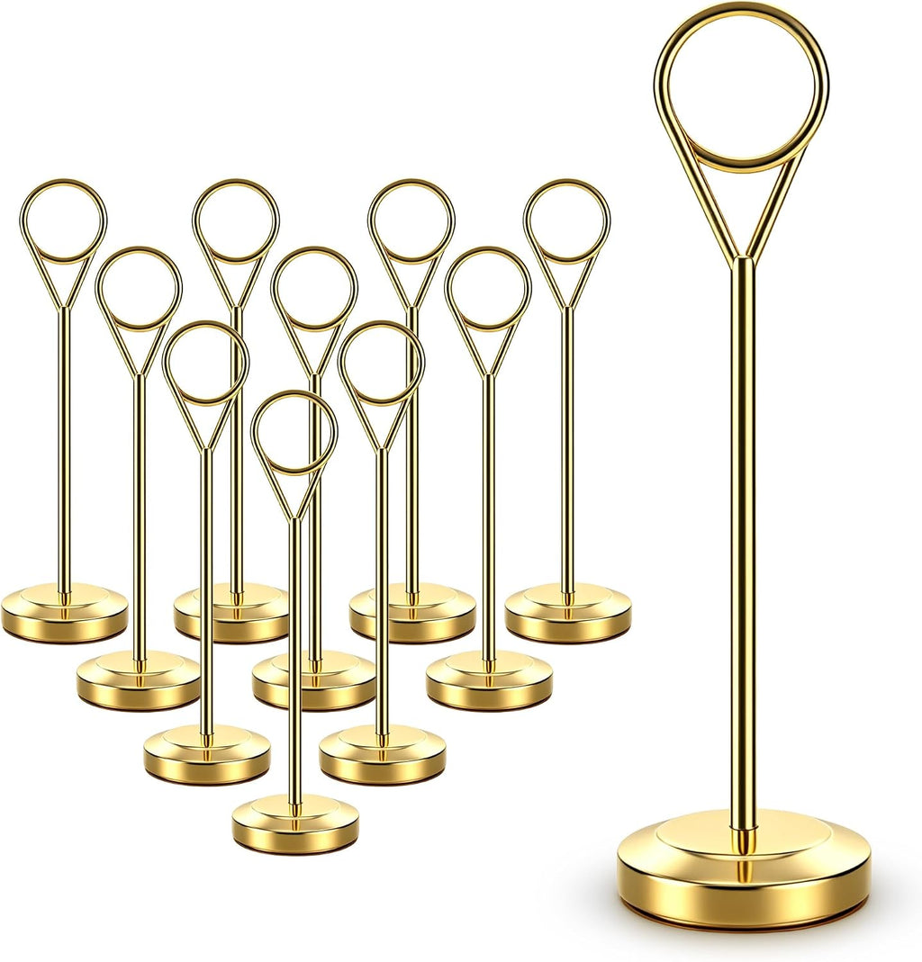 16 Pcs Gold Table Number Holders, 6-Inch Stable Place Card Holders with Non-Slip Base, Metal Photo Stands for Wedding