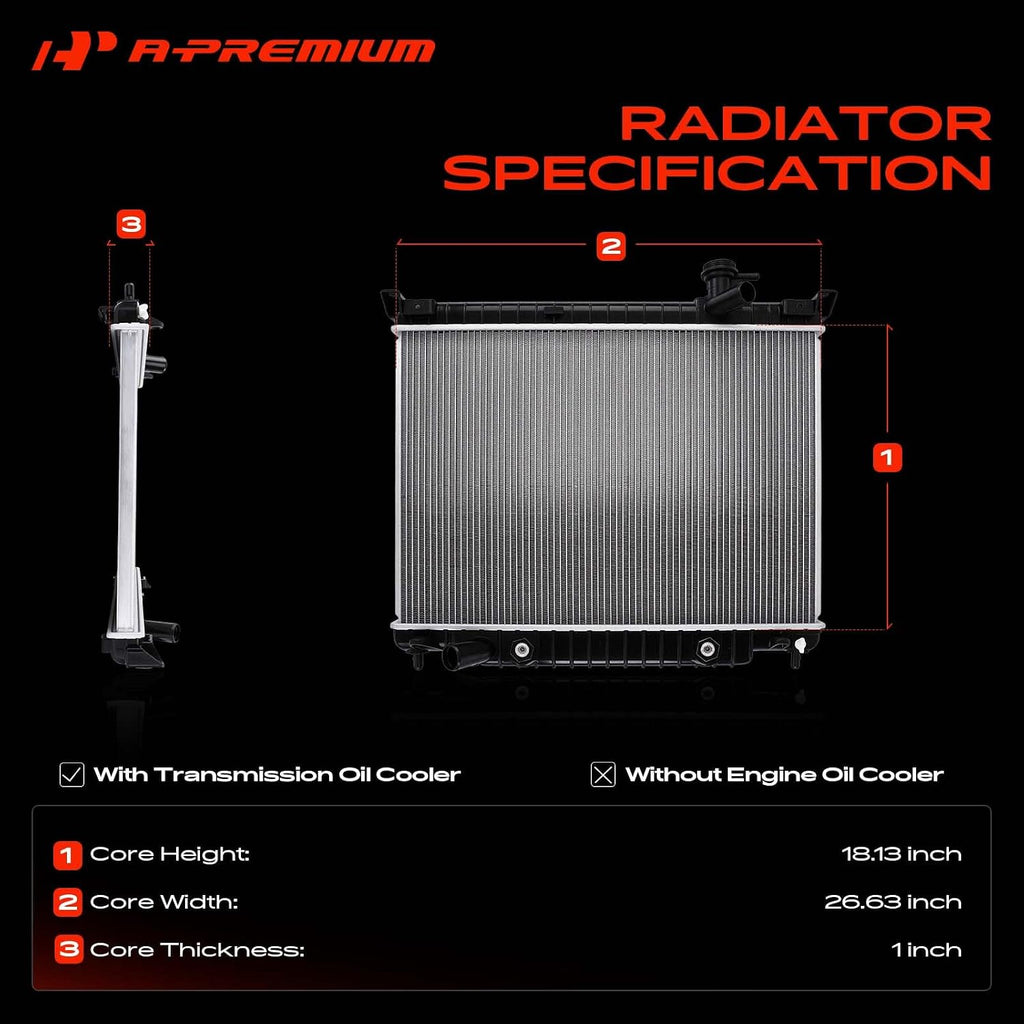 A-Premium Engine Coolant Radiator Assembly with Transmission Oil Cooler