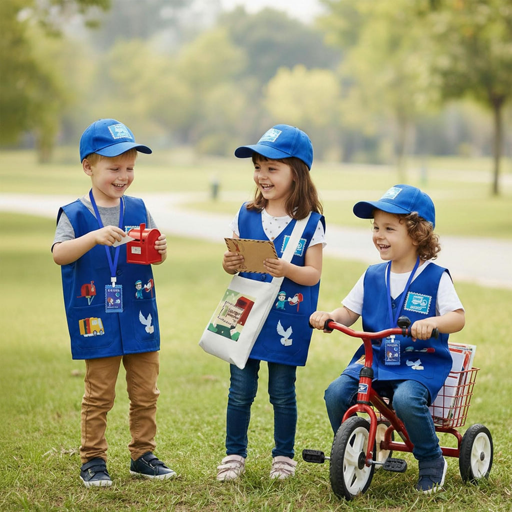 Mailman Costume for Kids Includes Mail Carrier Vest Hat Canvas Bag Mailman Pass Cards and Envelopes for Postman