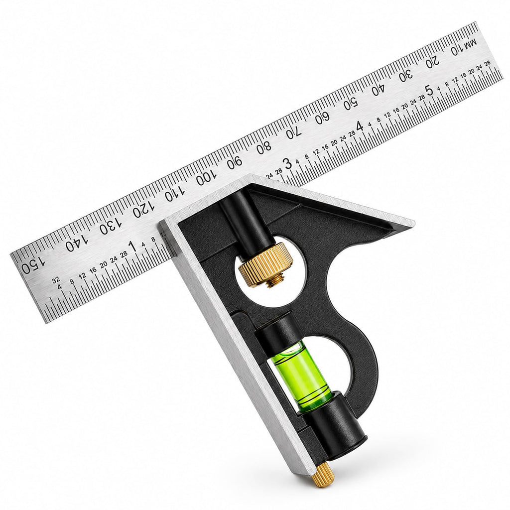 Combination Square 6 Inch, Adjustable Combo Square with Bubble Level
