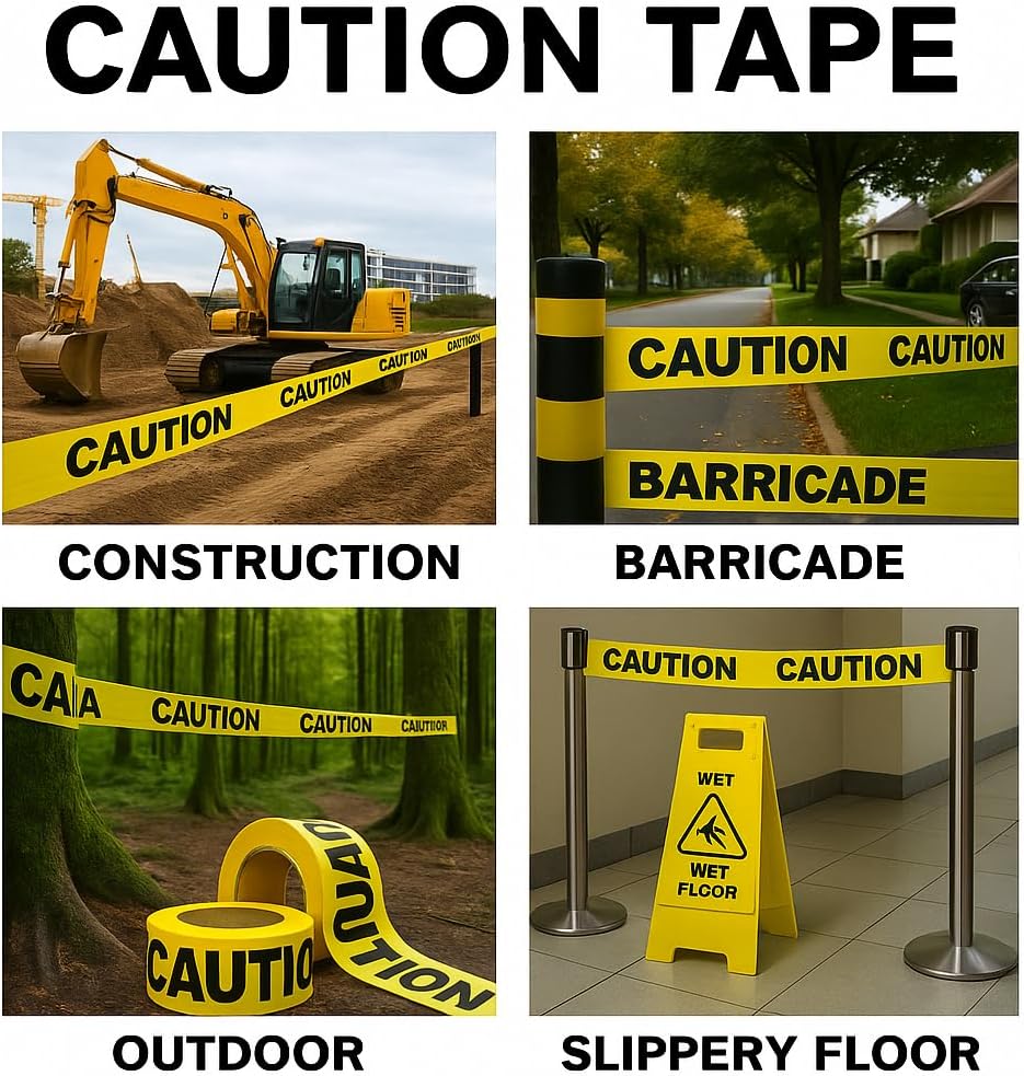 Yellow Caution Barricade Tape - 3 Inch x 1000 ft | High Visibility Safety Warning Tape for Construction Sites, Hazard
