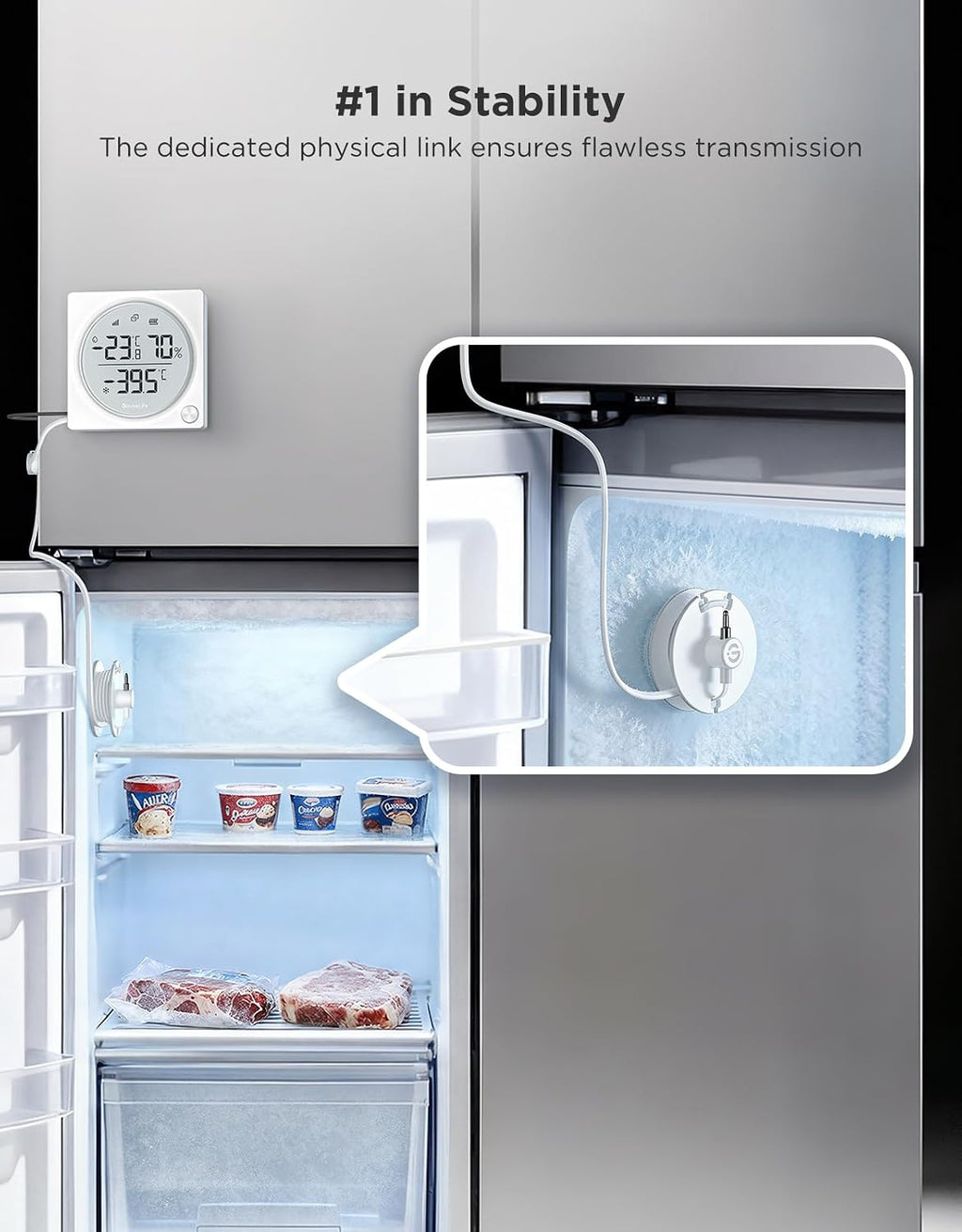 2.0 WiFi Refrigerator Thermometer Dual Probes, 1-Pack & Gateway