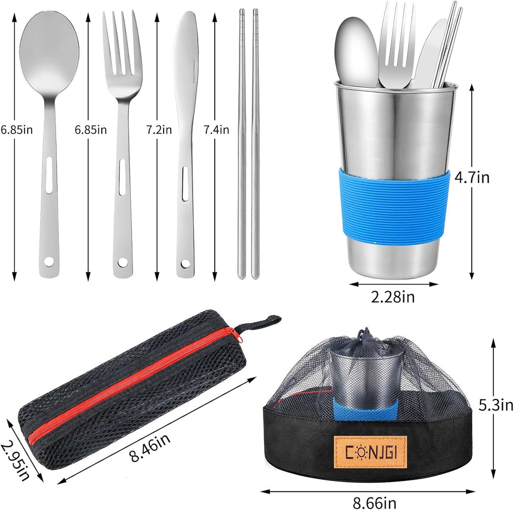 Outdoor Camping Mess Kit - 1 to 2 persons Camping Dishes Includes Cups, Bowls, Dishes, Knives, Forks, Spoons, Etc