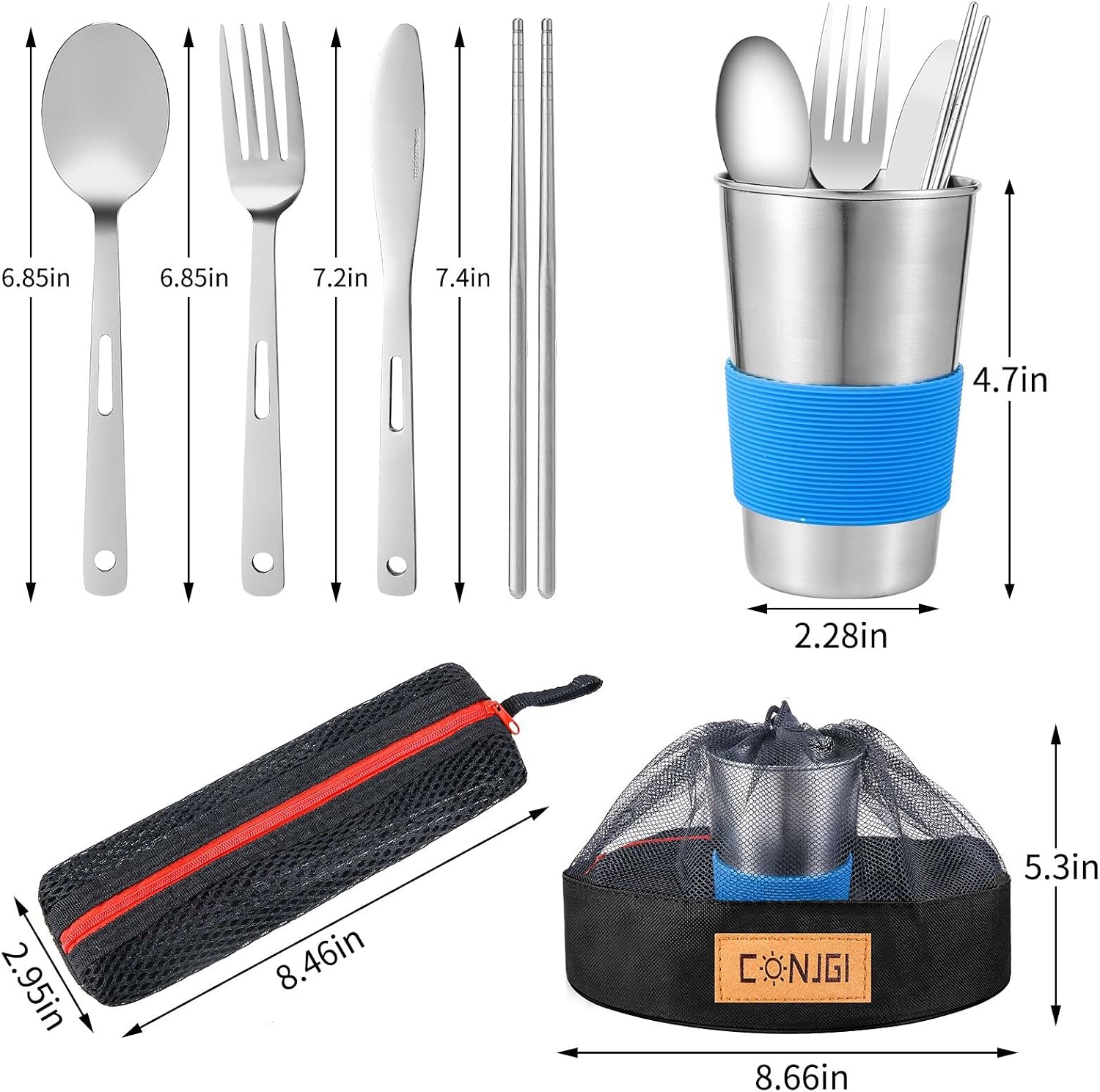 Outdoor Camping Mess Kit - 1 to 2 persons Camping Dishes Includes Cups, Bowls, Dishes, Knives, Forks, Spoons, Etc