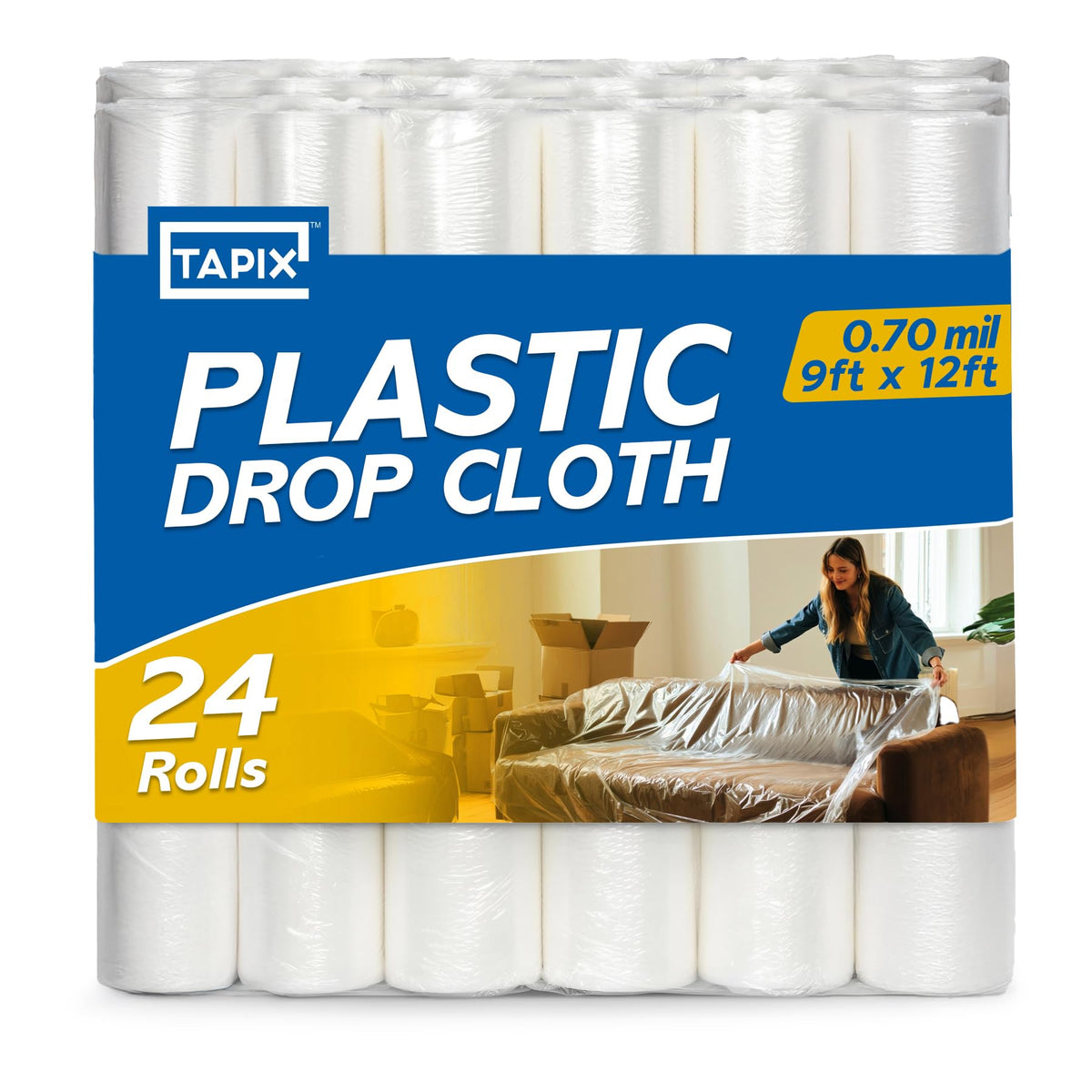 12 x 9 Ft Drop Cloths (24-Pack) – Plastic Sheeting & Painters Plastic Tarps for Painting, Waterproof Floor &