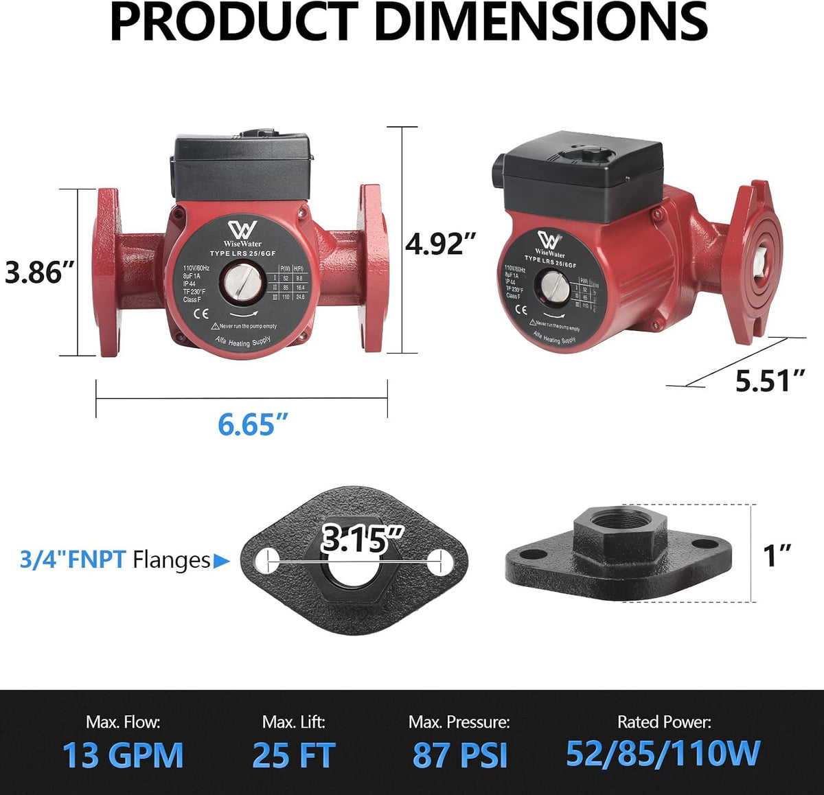 WiseWater 3-Speed Hot Water Recirculating Pump 13 GPM 25ft Head