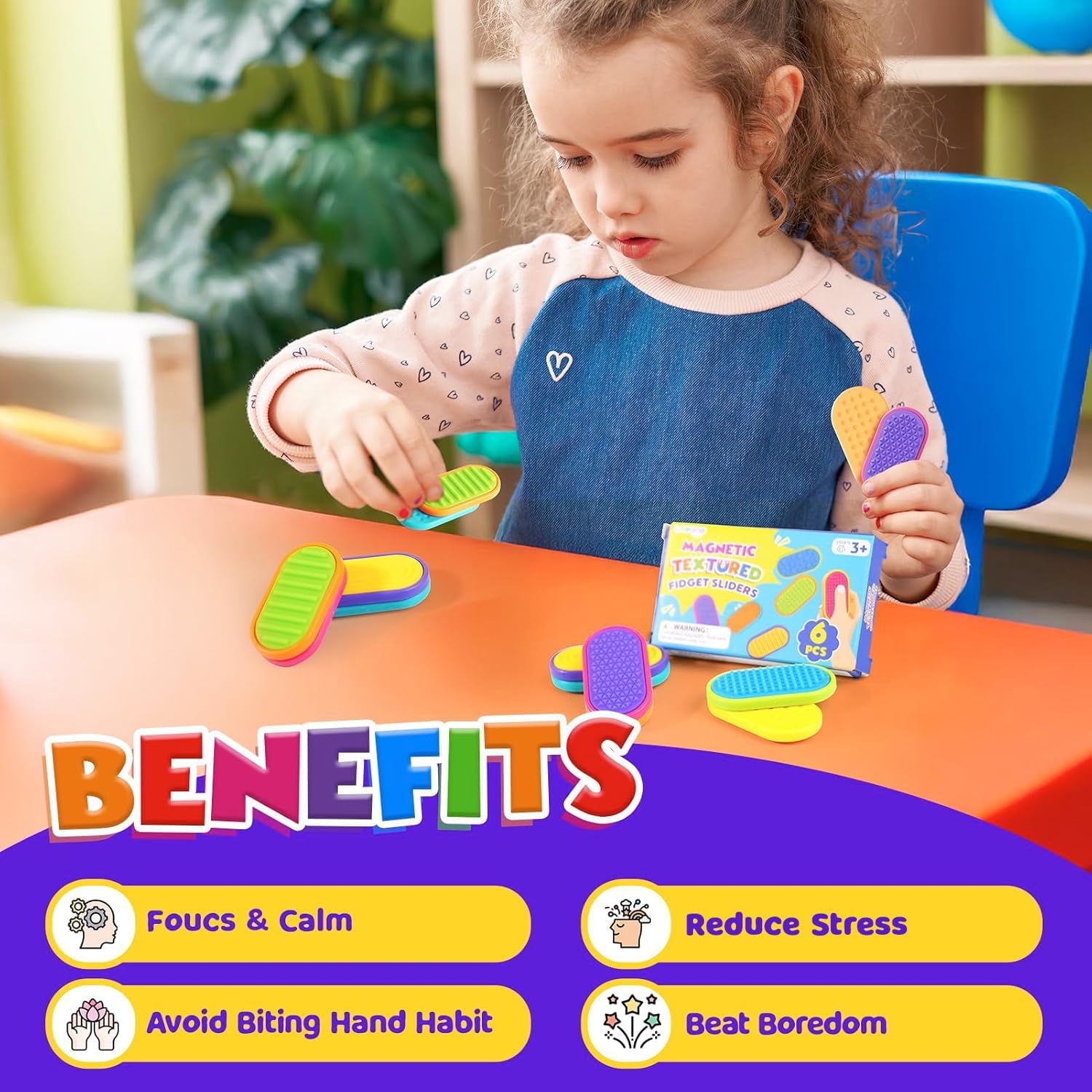 Sensory Fidget Magnet Toys for Kids: Silicone Magnetic Sliders Stress Fidgets for Autism, Stress Small Texture Fidget