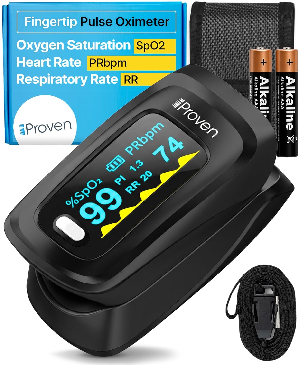 iProven Pulse Oximeter Fingertip Blood Oxygen Saturation Monitor, OXI-27 | Pulse Rate & Respiratory Rate Monitor