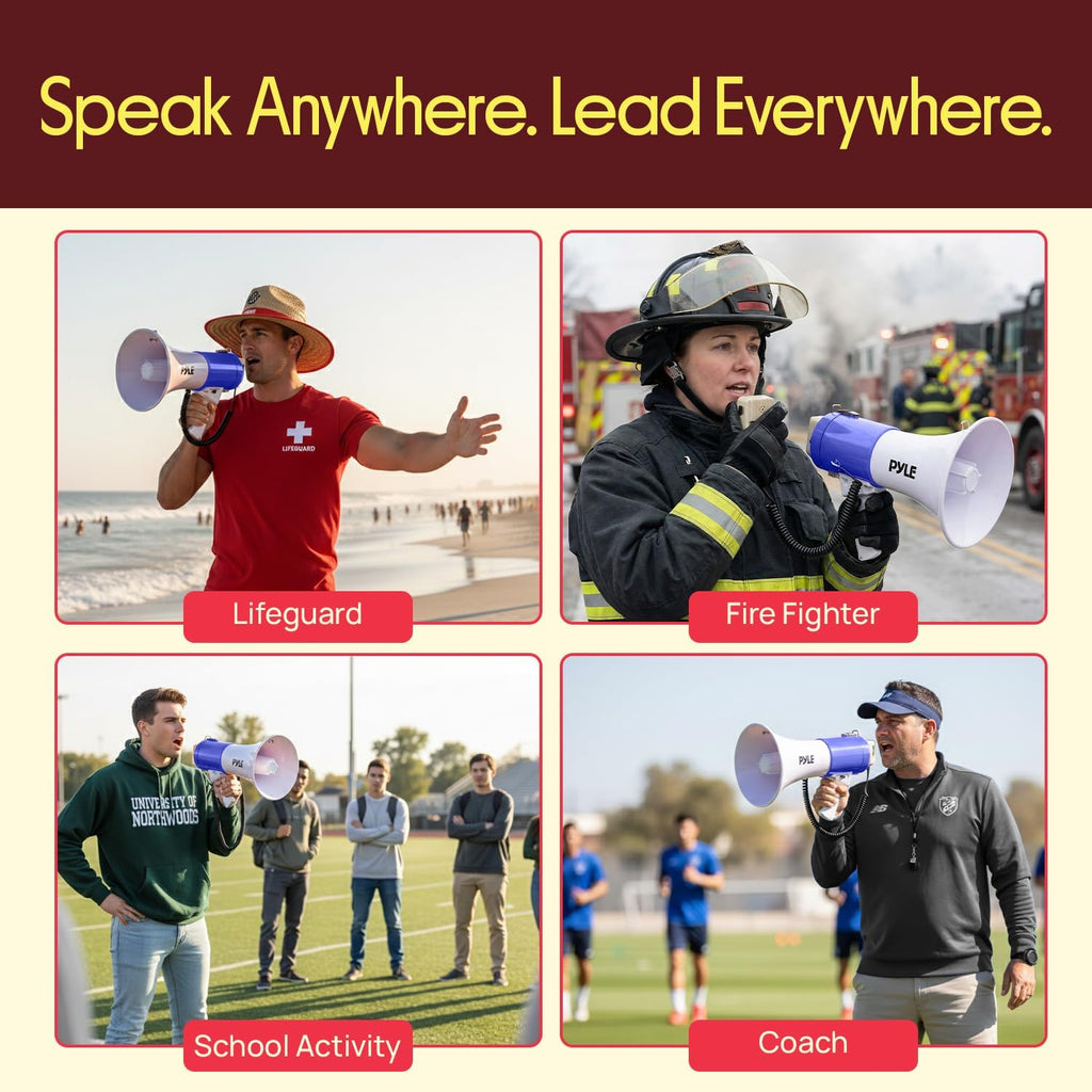 50W Portable Megaphone Bullhorn Speaker – Alarm Siren, Adjustable Volume up to 1700 Yards, Aux Input, USB/TF