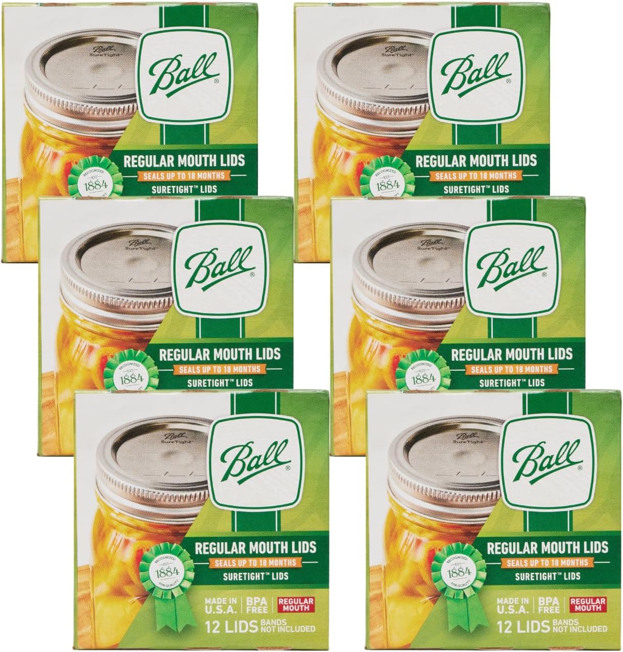 Mason Jar Lids, Regular Mouth, 12 CT (Pack of 6)