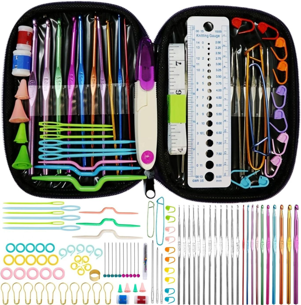 Crochet Hooks Set,Crochet Needles for Yarn,102 Pcs Crochet Accessories with Storage Case,Ergonomic Knitting Blunt