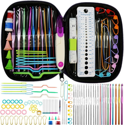 Crochet Hooks Set,Crochet Needles for Yarn,102 Pcs Crochet Accessories with Storage Case,Ergonomic Knitting Blunt