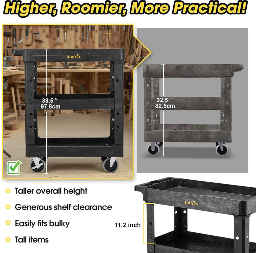 3-Shelf Heavy Duty Plastic Rolling Utility Cart, 34 x 17 x 38.5 in