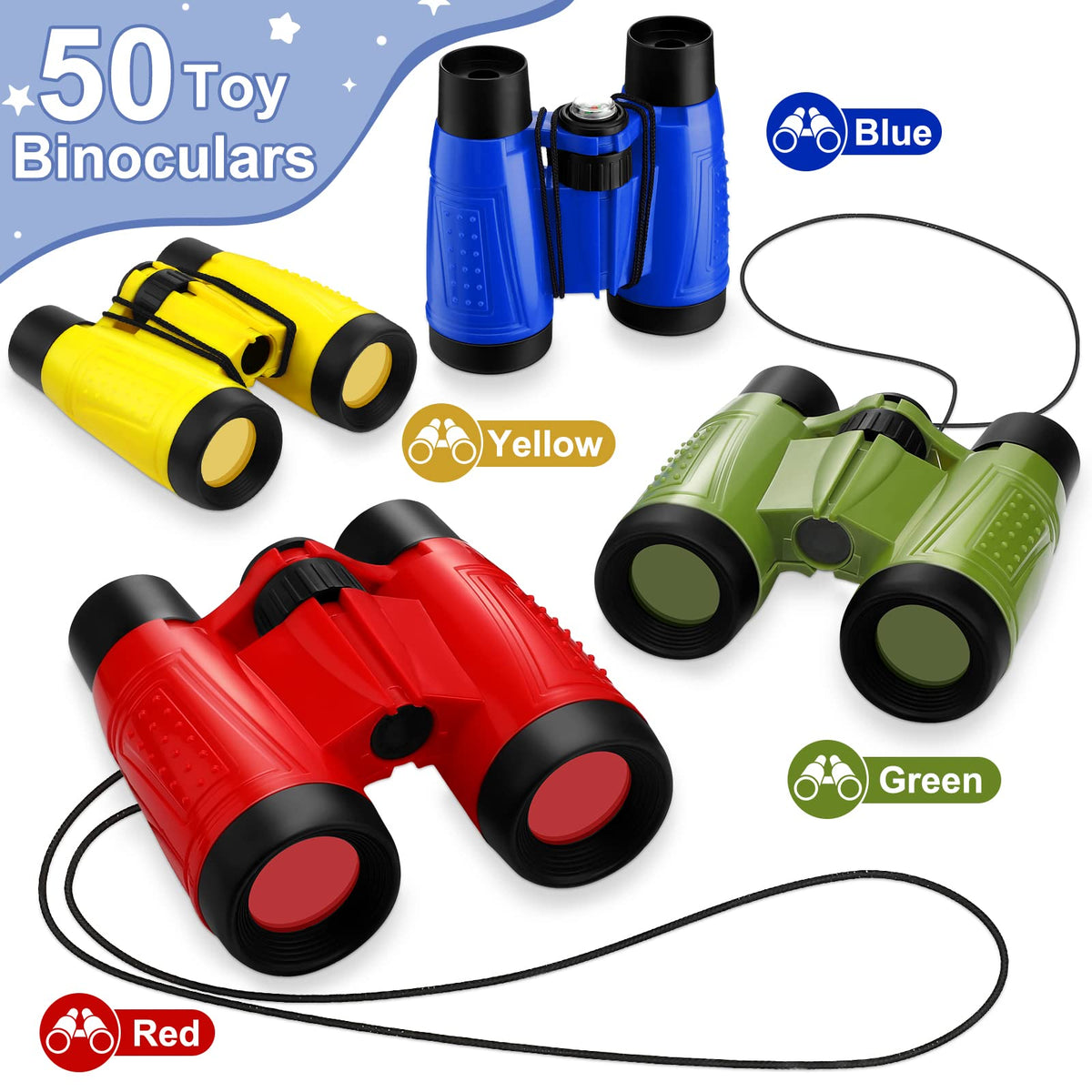50 Pack Mini Binoculars Toys with Neck Strap for Kids, Multicolor