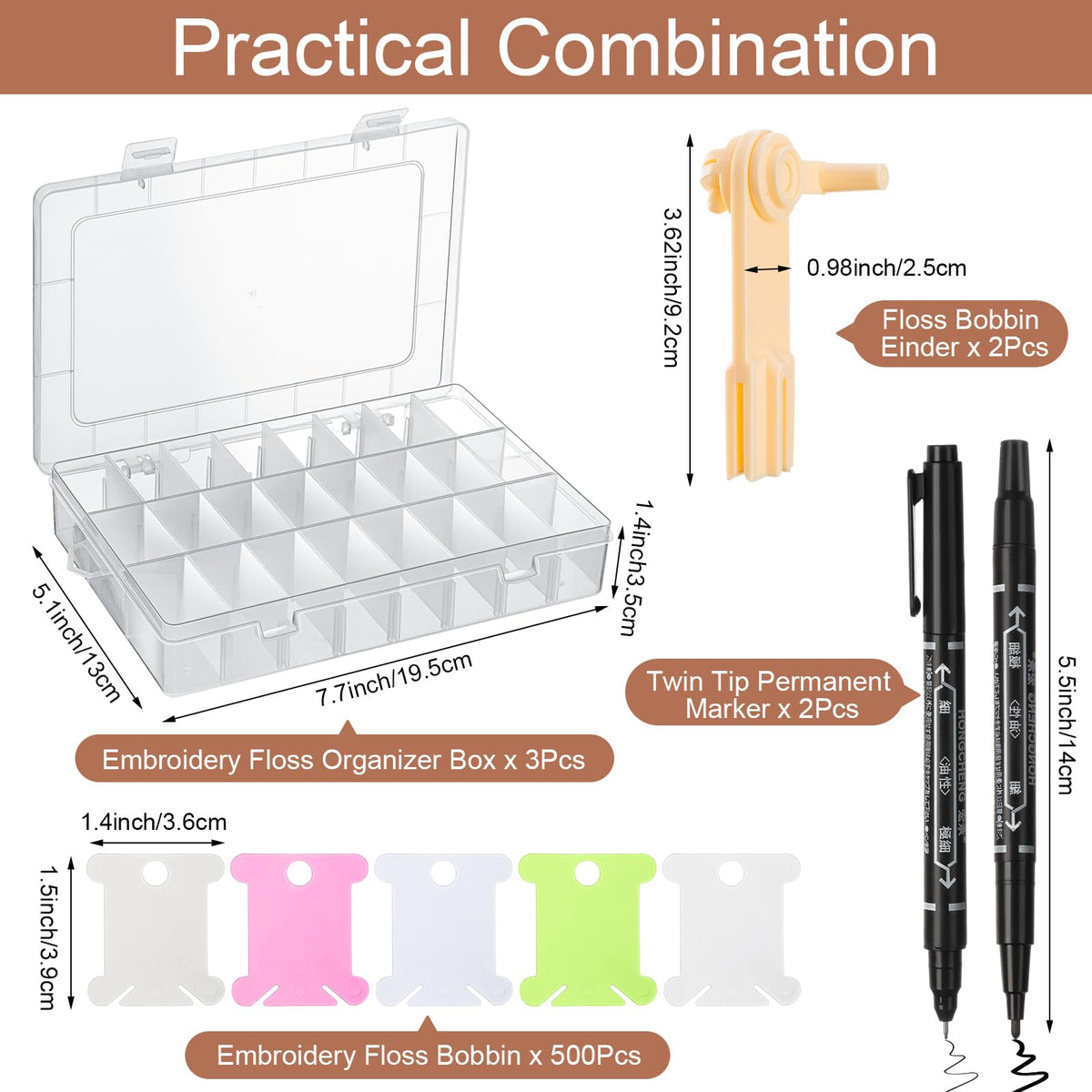 500 Pcs Set Embroidery Floss Bobbins Thread Organizer Kit