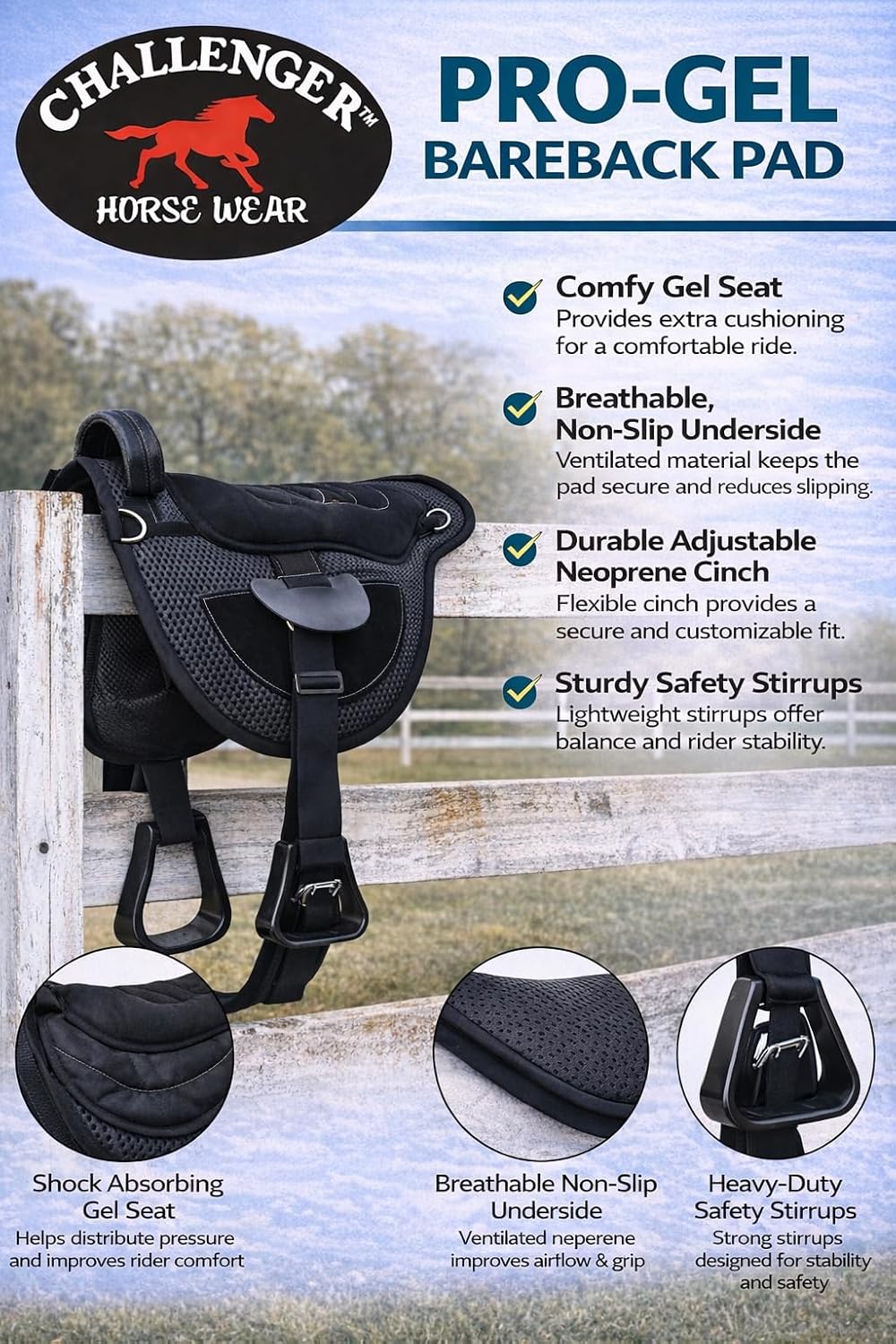 Horse Saddle PAD Horse Western Lightweight Breathable Neoprene Bareback 39TS03
