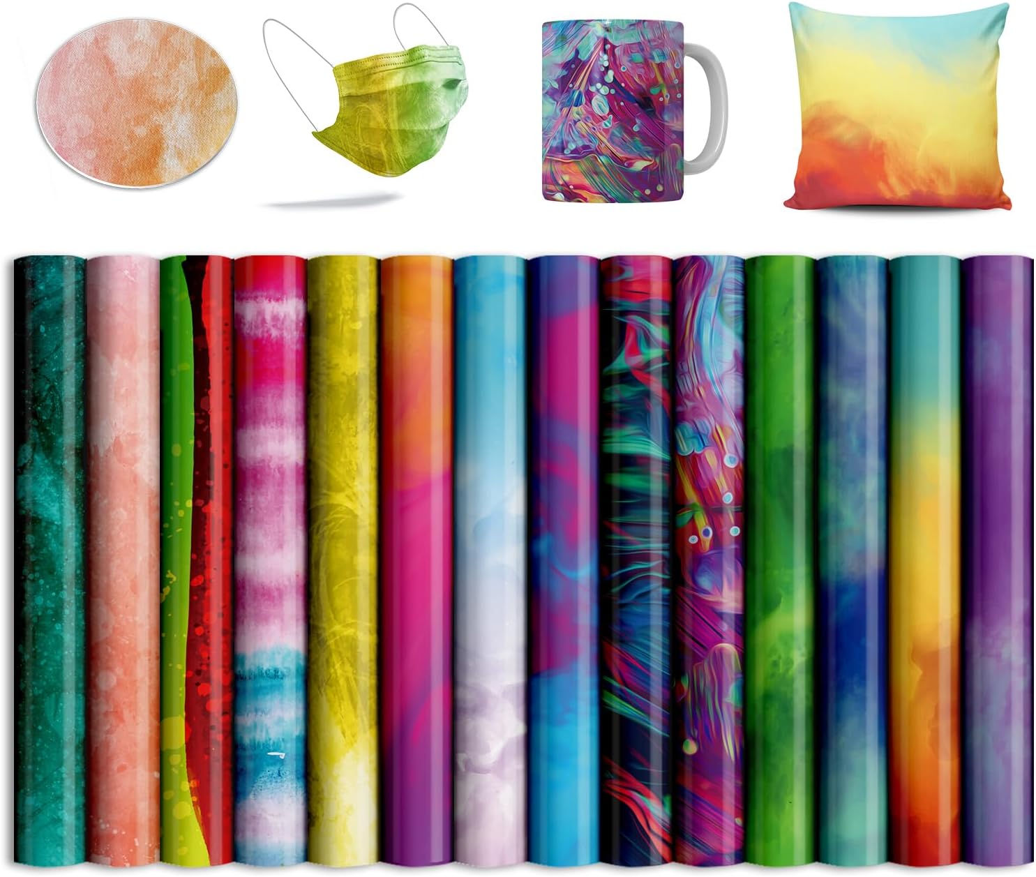 Watercolor Transfer Sheets, 14 Pcs 12x12" Pre-Printed Sublimation Paper for Heat Mug Press, Coaster Blanks, DIY T