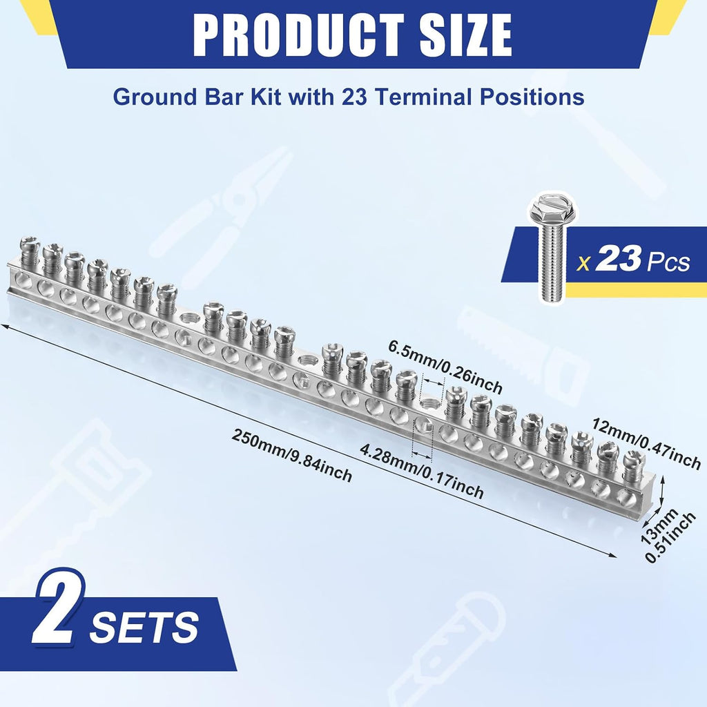 Relaxweex 2 Set Ground Bar Kit, 23 Terminal Positions for Electrical Panel