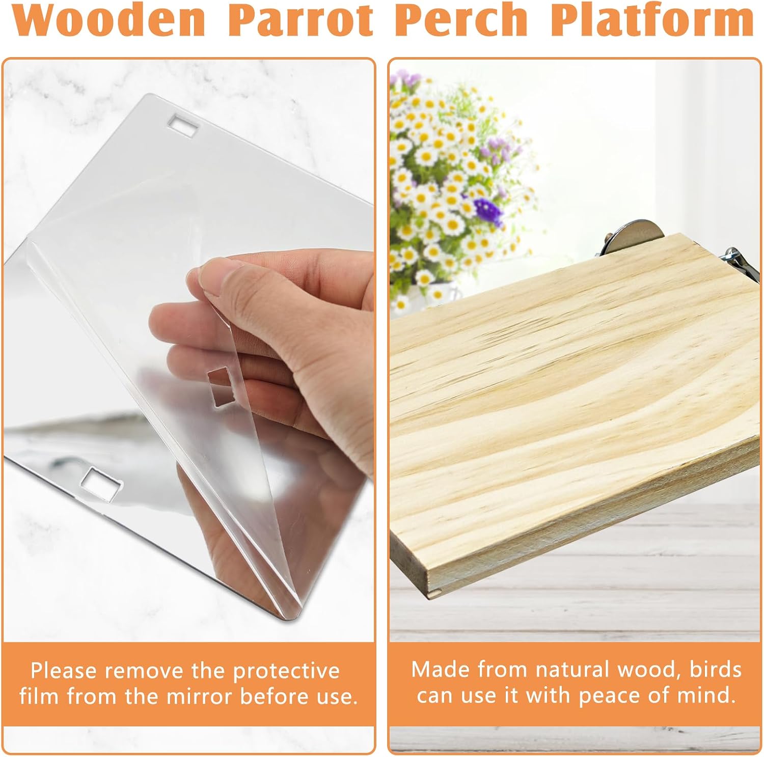 Bird Perch Platform with Mirror, Wooden Climbing Ladder for Parakeet, Small Bird Swing Toys with Hanging Chewing