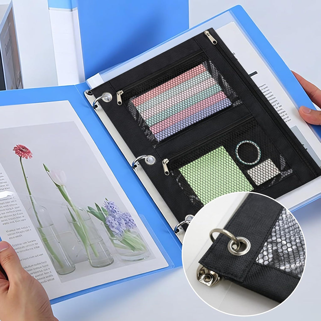 Large Pencil Pouch for 3 Ring Binder, Zipper Pockets Pen Case, 600D Oxford Fabric Large Capacity Pencil Case for