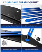 Stair Tread Template Tool, 8" to 60", Adjustable for Measuring (Blue)