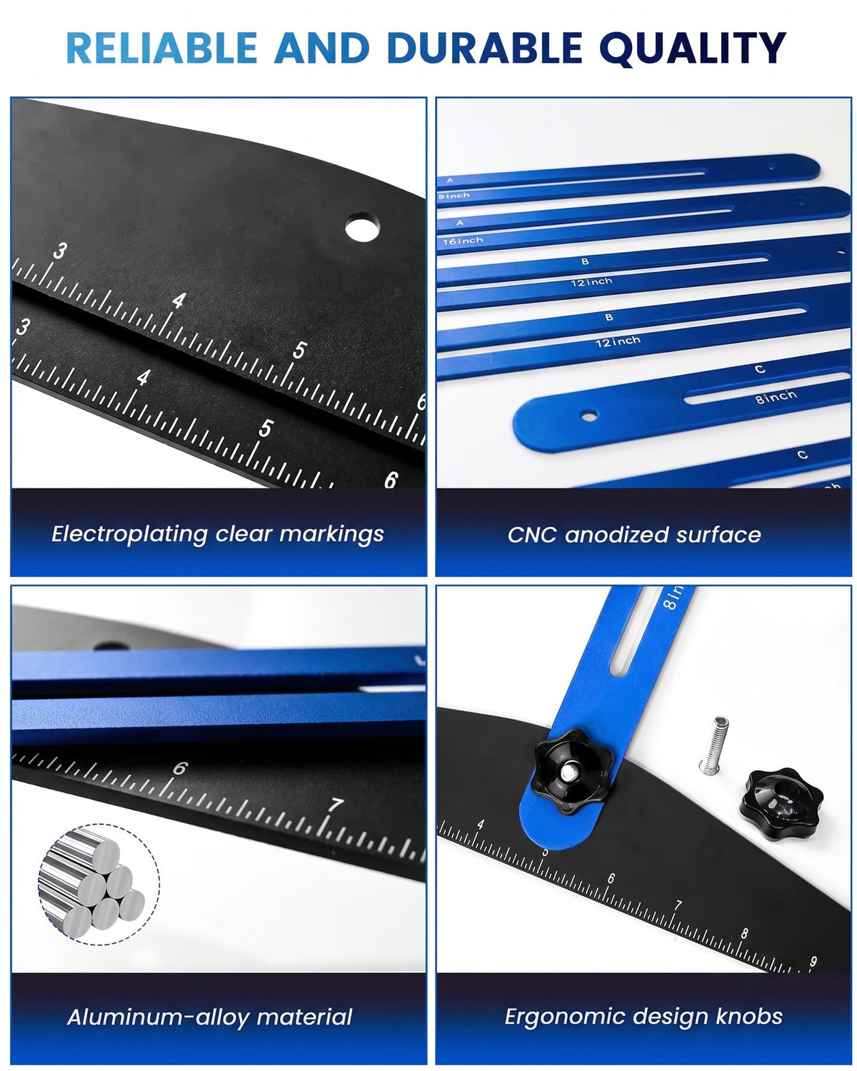 Stair Tread Template Tool, 8" to 60", Adjustable for Measuring (Blue)