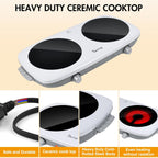 Double Burner Hot Plate Electric, 1800W Portable Electric Cooktop Burner with 7.9 Inch Crystallite Ceramic Glass