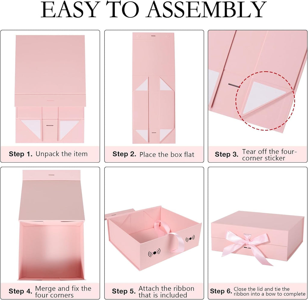 Pink Gift Box with Ribbon Magnetic Lids 2 Pack