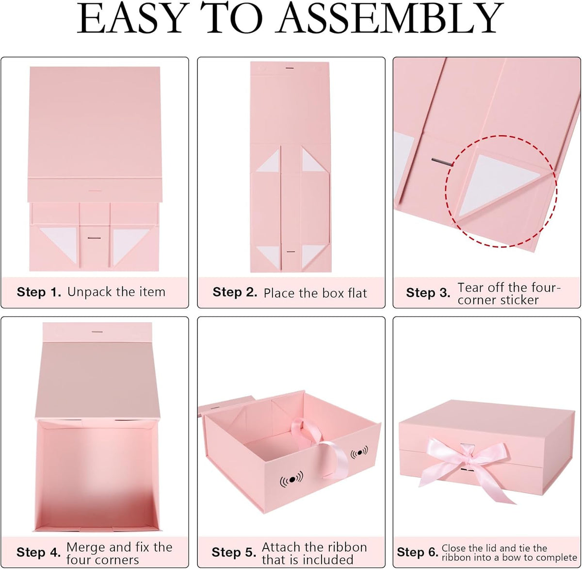 Pink Gift Box with Ribbon Magnetic Lids 2 Pack