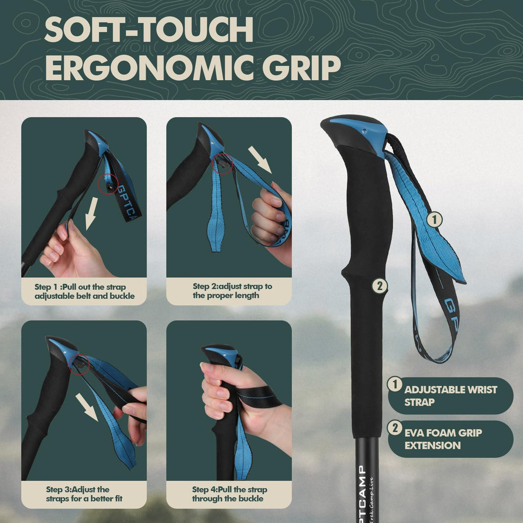 Aluminum Collapsible Trekking Poles with EVA Grips | Adjustable Hiking Poles, Ultralight Travel,Quick Locks